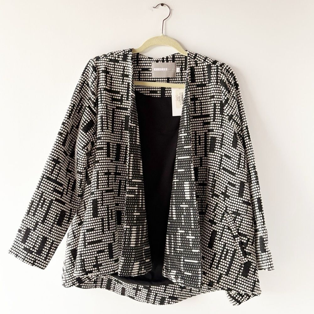 NWT Hunter Bell Kate Jacket Coat Black White Speckle Open Front Swing Geometric